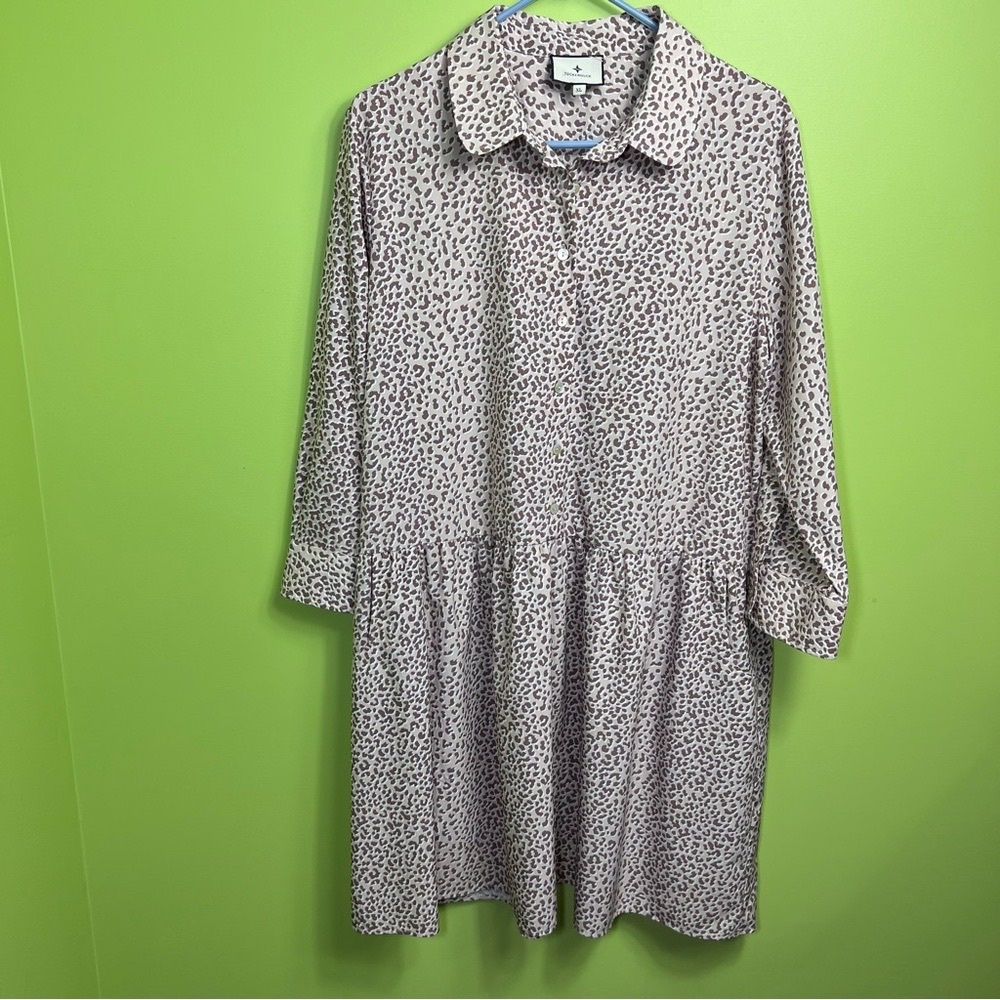 Tuckernuck - Beige & Brown Leopard Print Drop Waist Shirt Dress size XL